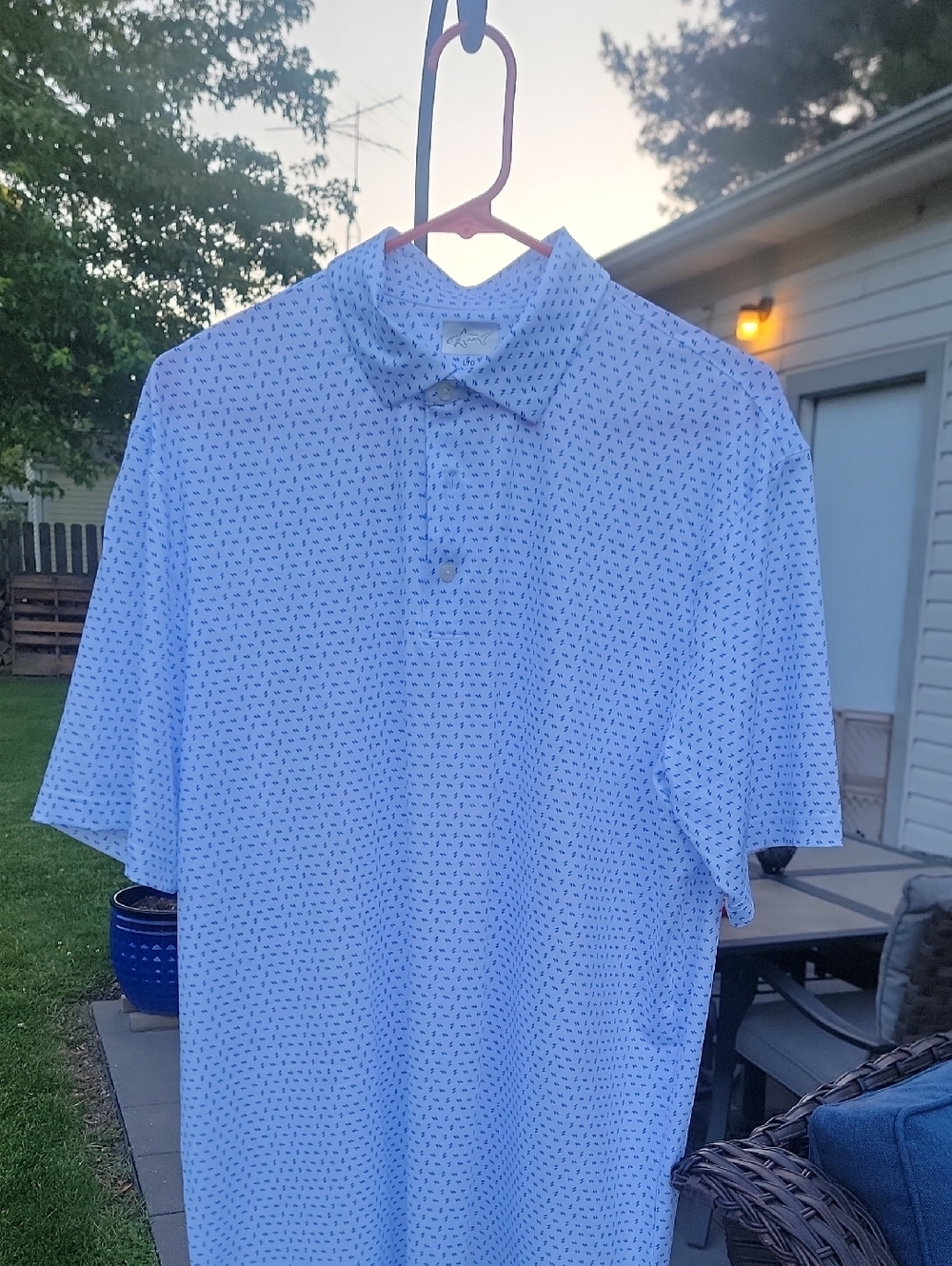 Greg Norman Collection Blue Polo with Navy Micro Motif